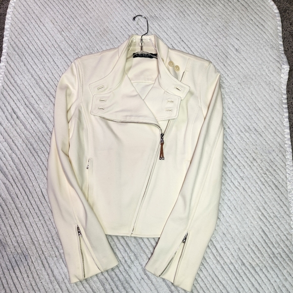 Lauren Ralph Lauren Ivory Women's Moto Jacket Full Crossbody Zip XS - Picture 8 of 16
